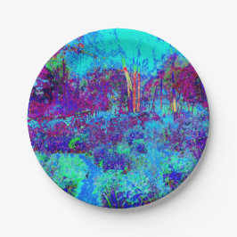 Psychedelische Impressionistische Blauwe Tuin Land Papieren Bordje