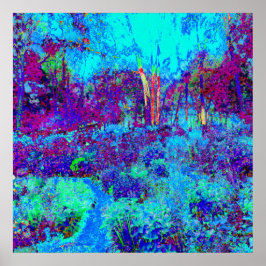 Psychedelische Impressionistische Blauwe Tuin Land Poster