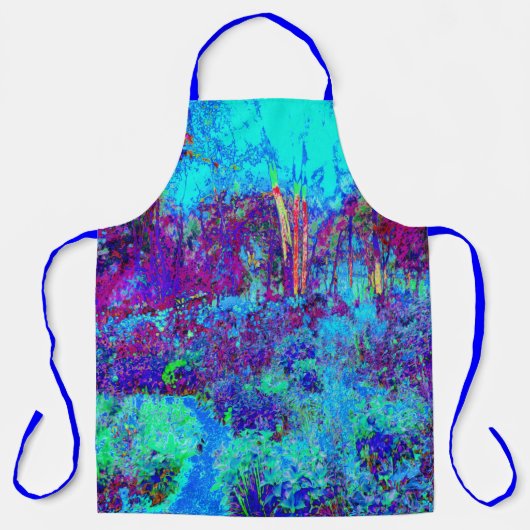 Psychedelische Impressionistische Blauwe Tuin Land Schort (Voorkant)