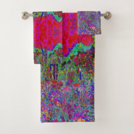 Psychedelische Impressionistische Tuin Landschap Bad Handdoek