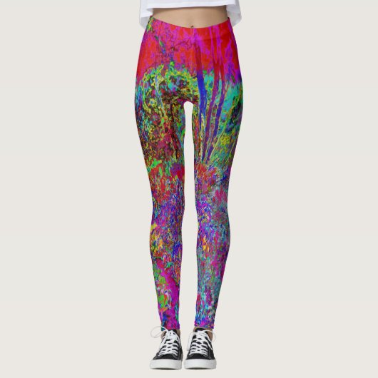 Psychedelische Impressionistische Tuin Landschap Leggings (Voorkant)