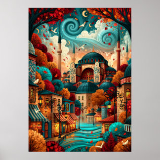 Psychedelische Istanboelse Hagia Sophia stadsgezic Poster