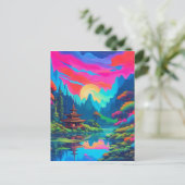 Psychedelische Japanse Landschapskunst Briefkaart (Staand voorkant)