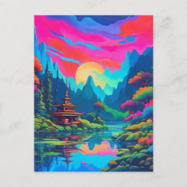Psychedelische Japanse Landschapskunst Briefkaart