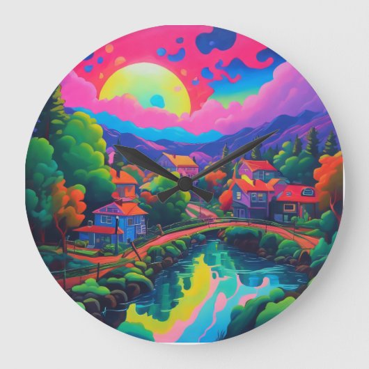 Psychedelische Japanse Landschapskunst Grote Klok (Voorkant)