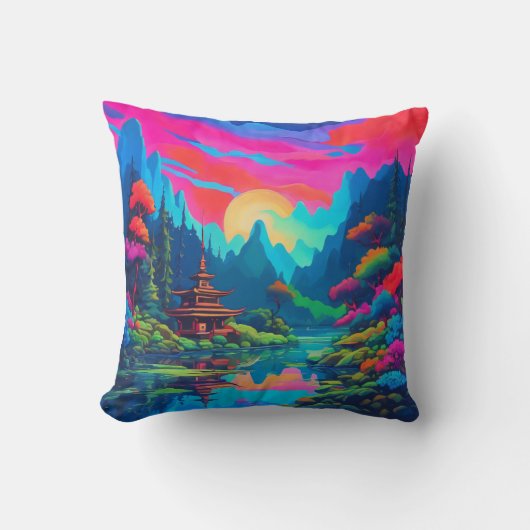 Psychedelische Japanse Landschapskunst Kussen (Voorkant)