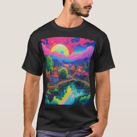 Psychedelische Japanse Landschapskunst T-shirt (Voorkant)