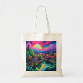 Psychedelische Japanse Landschapskunst Tote Bag