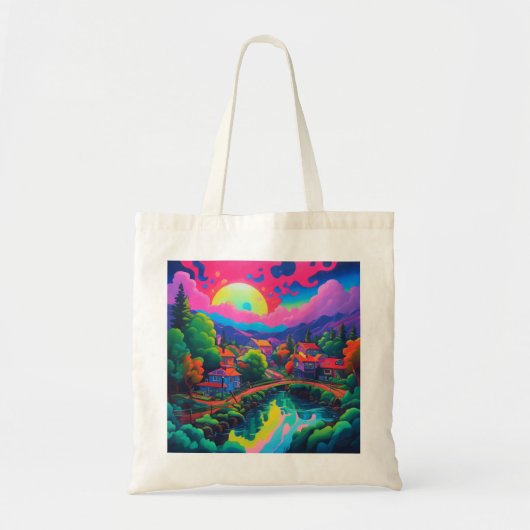 Psychedelische Japanse Landschapskunst Tote Bag (Voorkant)