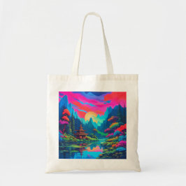 Psychedelische Japanse Landschapskunst Tote Bag