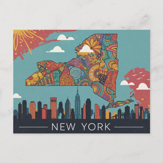 Psychedelische kaart van New York | Levendige stad (Voorkant)