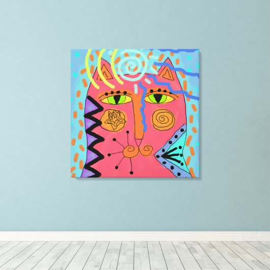 Psychedelische kat Abstract schilderij Canvas Afdruk (Insitu (Houten vloer))