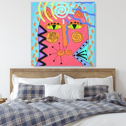 Psychedelische kat Abstract schilderij Canvas Afdruk (Insitu (Slaapkamer))