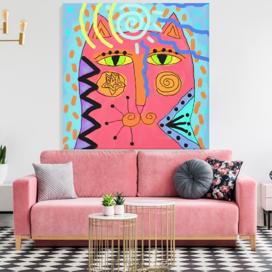 Psychedelische kat Abstract schilderij Canvas Afdruk (Insitu (Woonkamer))
