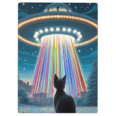 Psychedelische kat en ufo | Grappige buitenaardse Klembord (Achterkant)