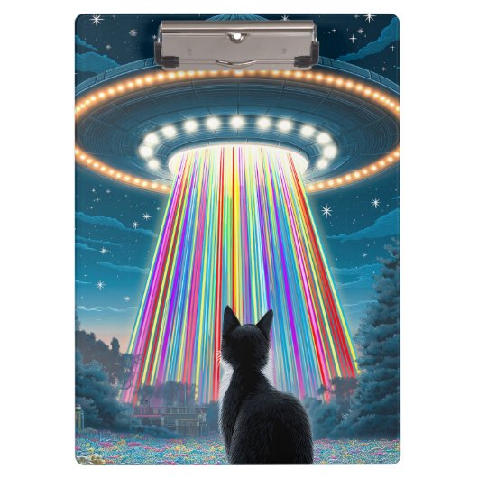 Psychedelische kat en ufo | Grappige buitenaardse Klembord (Voorkant)