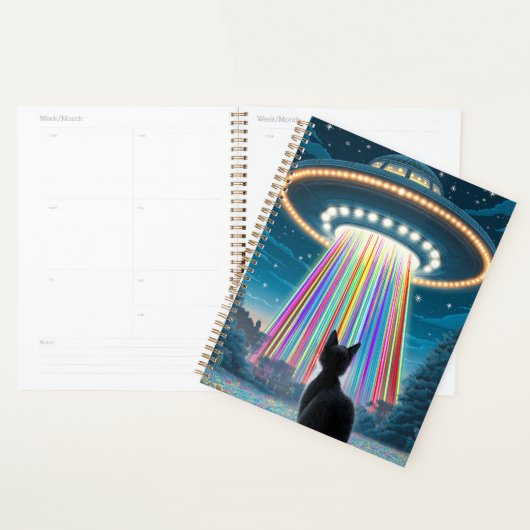Psychedelische kat en ufo | Grappige buitenaardse Planner (Display)