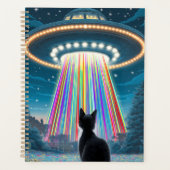 Psychedelische kat en ufo | Grappige buitenaardse Planner (Voorkant)