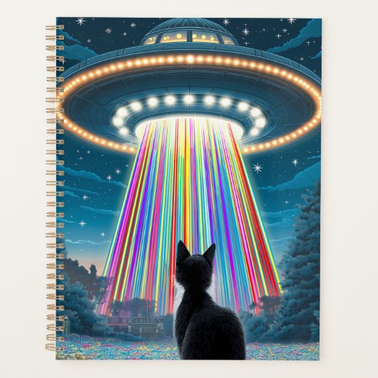 Psychedelische kat en ufo | Grappige buitenaardse  Planner (Voorkant)