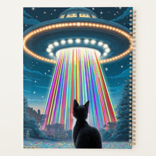 Psychedelische kat en ufo | Grappige buitenaardse Planner (Achterkant)