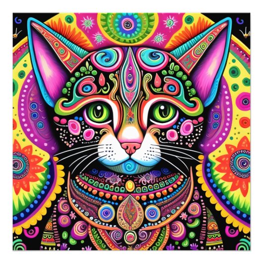 Psychedelische kat foto afdruk (Voorkant)