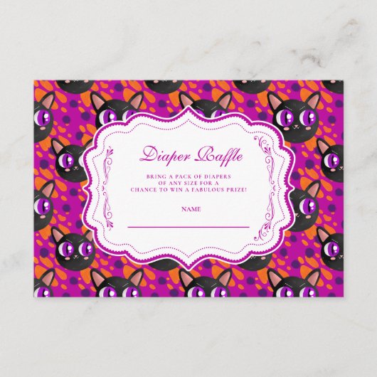 Psychedelische kat Halloween Diapper Raffle Informatiekaartje (Voorkant)