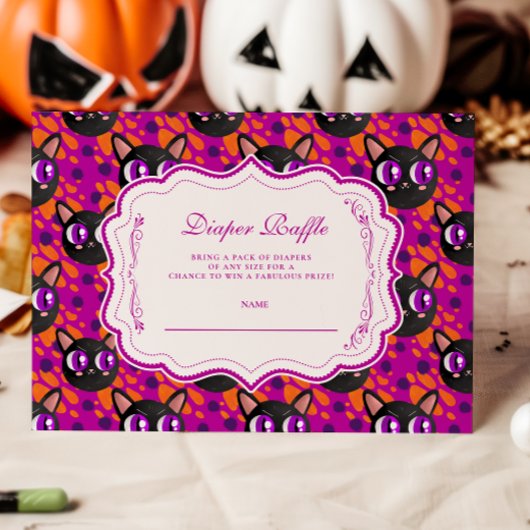 Psychedelische kat Halloween luierraffle Informatiekaartje