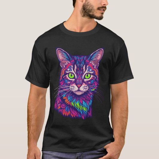 Psychedelische kat illustratie t-shirt (Voorkant)