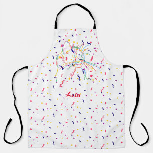 Psychedelische kat met confetti. Editable-naam Schort