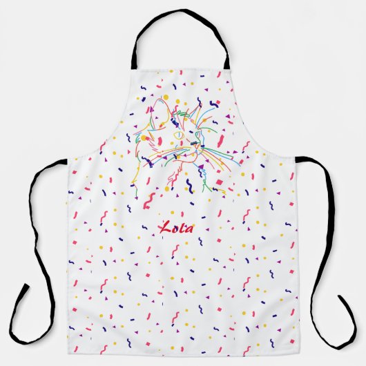 Psychedelische kat met confetti. Editable-naam Schort (Voorkant)