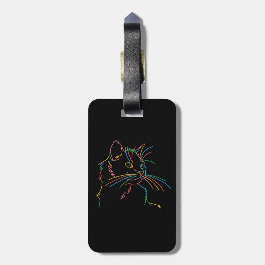 Psychedelische kat op bagagelabel. Editable-naam Bagagelabel (Achterkant verticaal)