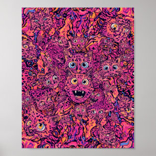 Psychedelische Kat Overload Neon Kat  Poster