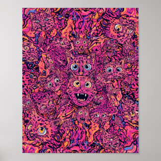 Psychedelische Kat Overload Neon Kat Poster