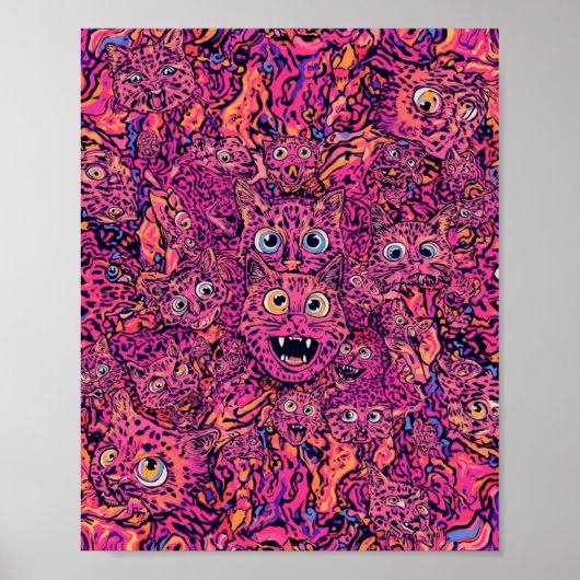 Psychedelische Kat Overload Neon Kat Poster (Voorkant)