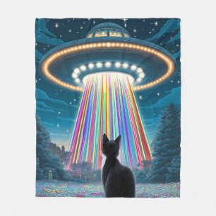 Psychedelische Kat & UFO Grappige Buitenaardse O Fleece Deken