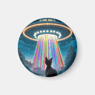 Psychedelische Kat & UFO Grappige Buitenaardse O Magneet
