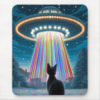 Psychedelische Kat & UFO | Grappige Buitenaardse O Muismat
