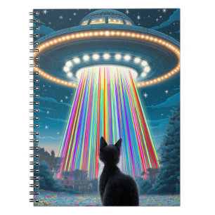 Psychedelische Kat & UFO Grappige Buitenaardse O Notitieboek