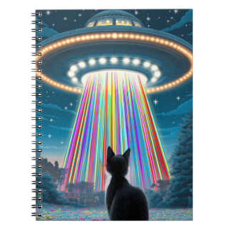 Psychedelische Kat & UFO | Grappige Buitenaardse O Notitieboek