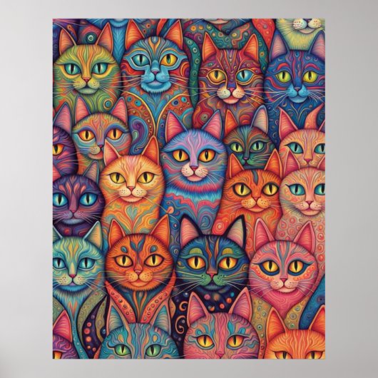 Psychedelische katten. Hippie, Boheems, BoHo Poster (Voorkant)