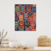Psychedelische katten. Hippie, Boheems, BoHo Poster (Keuken)