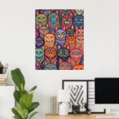 Psychedelische katten. Hippie, Boheems, BoHo Poster (Thuiskantoor)