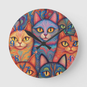 Psychedelische katten. Hippie, Boheems, BoHo Ronde Klok
