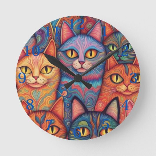 Psychedelische katten. Hippie, Boheems, BoHo Ronde Klok (Voorkant)