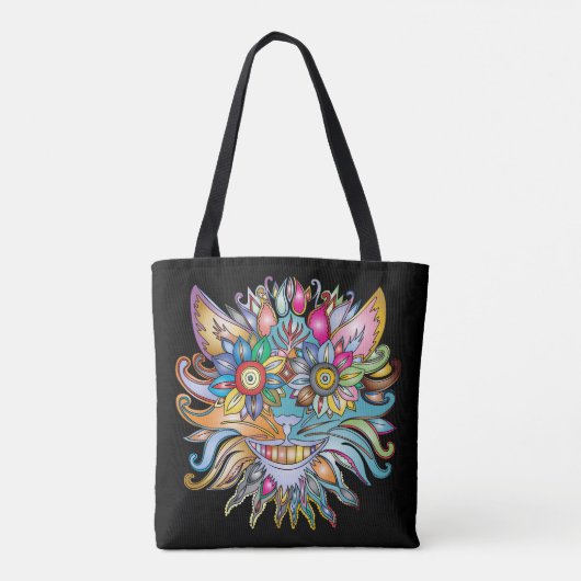 psychedelische kattencanvas tas (Achterkant)