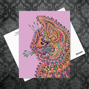 Psychedelische kattenillustratie Louis Wain Briefk Briefkaart