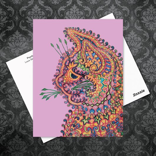 Psychedelische kattenillustratie Louis Wain Briefk Briefkaart