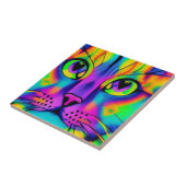 Psychedelische kattenkleurige paarse fuschia groen tegeltje (Zijkant)
