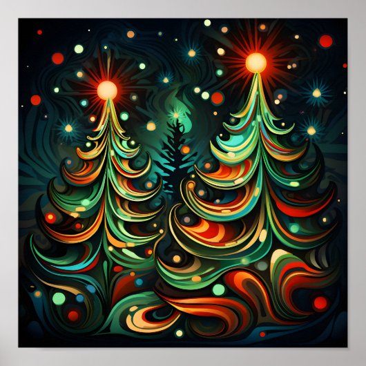 Psychedelische kerstboom poster (Voorkant)