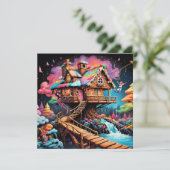 psychedelische kerstboomhuis gemberkoek  feestdagenkaart (Staand voorkant)